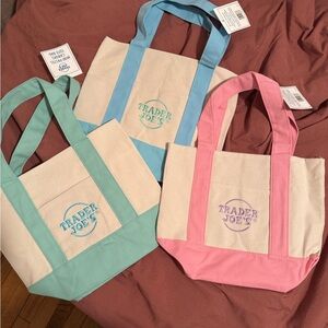 Canvas Tote Bag Set - Pink, Blue, Green